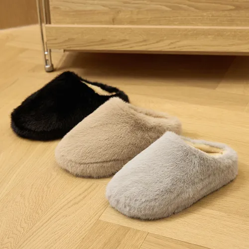 Thick soled woolen slippers with anti slip and plush on the outside