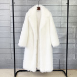 Women's long imitation fur suit collar coat, synthetic fur coat