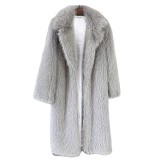 Women's long imitation fur suit collar coat, synthetic fur coat