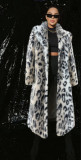 Leopard print women's coat medium long suit collar imitation fox fur grass coat