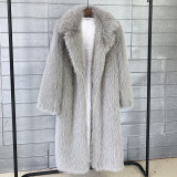 Women's long imitation fur suit collar coat, synthetic fur coat