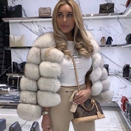 Imitation fox fur coat women's short length long sleeved