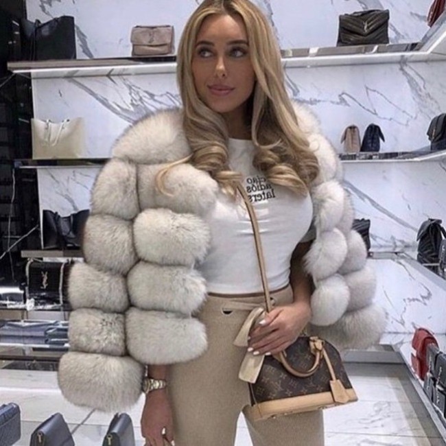 Imitation fox fur coat women's short length long sleeved
