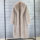 Women's long imitation fur suit collar coat, synthetic fur coat