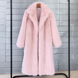 Women's long imitation fur suit collar coat, synthetic fur coat