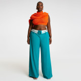Loose and slimming collar design straight leg wide leg pants