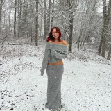 One shoulder long sleeved loose and versatile solid color knitted sweater for women