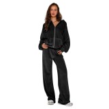 YM-018-E5   Hooded zipper sweatshirt pants two-piece set