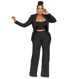 BN266   Three piece suit jacket, vest, wide leg pants set
