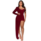 K10034 Women's strapless jumpsuit with one shoulder sequin dress