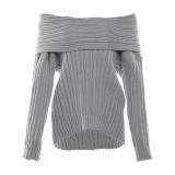 One shoulder long sleeved loose and versatile solid color knitted sweater for women