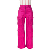 G0617 Casual women's solid color multi pocket workwear pants