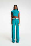 Loose and slimming collar design straight leg wide leg pants