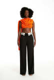 Loose and slimming collar design straight leg wide leg pants