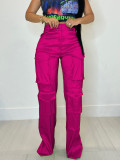 G0617 Casual women's solid color multi pocket workwear pants