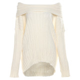 One shoulder long sleeved loose and versatile solid color knitted sweater for women