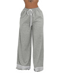 HR24052    Loose striped contrasting pocket wide leg pants, long pants
