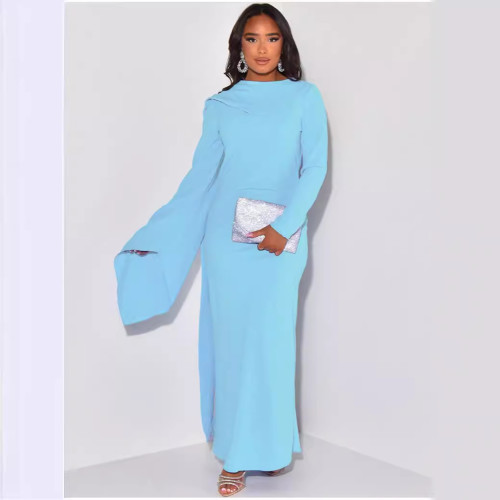 L0405   Loose solid color casual long dress
