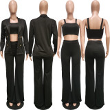 BN266   Three piece suit jacket, vest, wide leg pants set