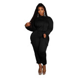 Y2621 flannel hooded sweatshirt, work pants, casual two-piece set