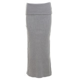 One shoulder long sleeved loose and versatile solid color knitted sweater for women