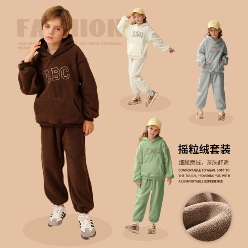 Children's hooded and plush casual hoodie set
