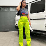 G0617 Casual women's solid color multi pocket workwear pants