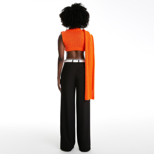 Loose and slimming collar design straight leg wide leg pants