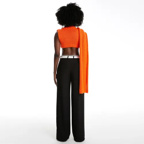 Loose and slimming collar design straight leg wide leg pants
