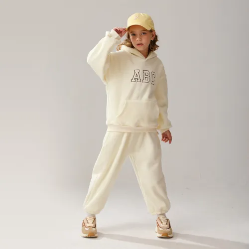 Children's hooded and plush casual hoodie set