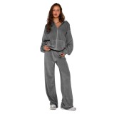 YM-018-E5   Hooded zipper sweatshirt pants two-piece set