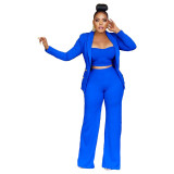 BN266   Three piece suit jacket, vest, wide leg pants set