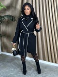 Woolen long sleeved woven lapel long coat, loose windbreaker jacket