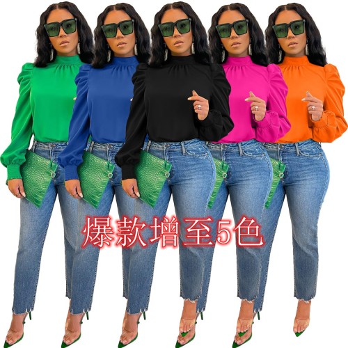 BN231   Long standing collar with bubble sleeves and back tie top