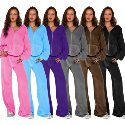 YM-018-E5   Hooded zipper sweatshirt pants two-piece set