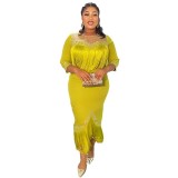 Large size women's rhinestone tassel dress 3716