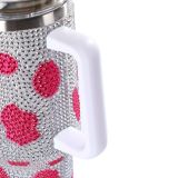 40oz insulated cup with diamond cow pattern and straw cup