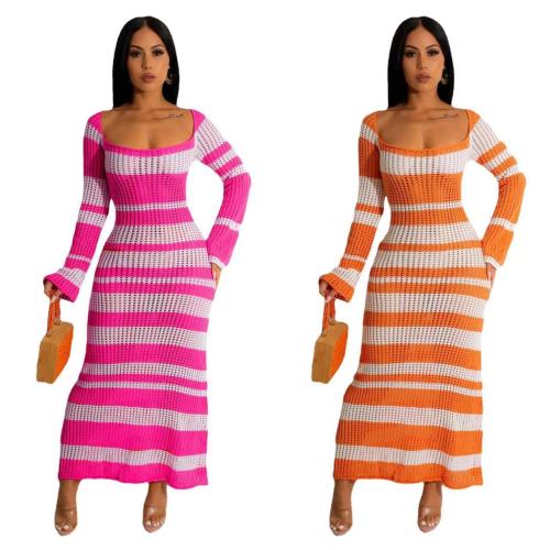 AJ4403   Knitted wool trumpet dress