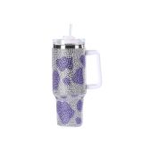 40oz insulated cup with diamond cow pattern and straw cup