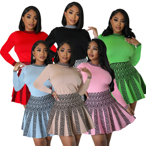 AJ4406   Long sleeved pleated dress for women, knitted fabric style for women