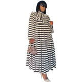 D8521 printed high neck strap spliced dress with large swing skirt