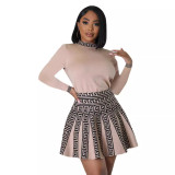 AJ4406   Long sleeved pleated dress for women, knitted fabric style for women