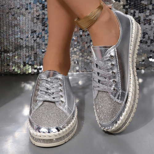 Ladies' thick soled rhinestone casual single shoes