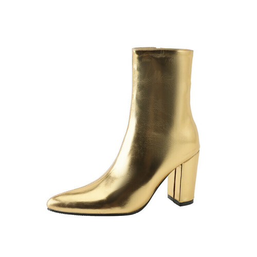 Sharp pointed fashion boots, short tube, thick heel, side zipper short boots for women