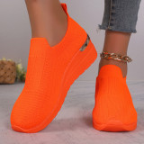 Round toe sloping heel fashionable women's single shoes, fly woven mesh casual sports shoes