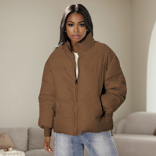 K24TP385 Long Sleeve High Collar Zipper Warm and Thick Winter Cotton Jacket New Style