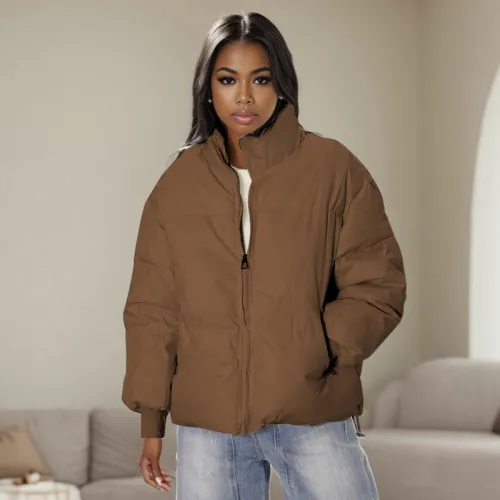 K24TP385 Long Sleeve High Collar Zipper Warm and Thick Winter Cotton Jacket New Style