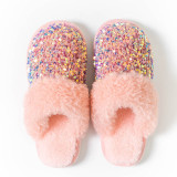 Cotton slippers, women's sequins, home and indoor fur slippers