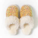 Cotton slippers, women's sequins, home and indoor fur slippers