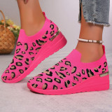 Round toe sloping heel fashionable women's single shoes, fly woven mesh casual sports shoes